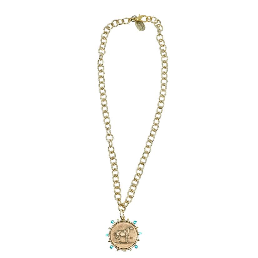  Erin Knight Designs Vintage Gold Plated Chain With Horse Coin Pendant