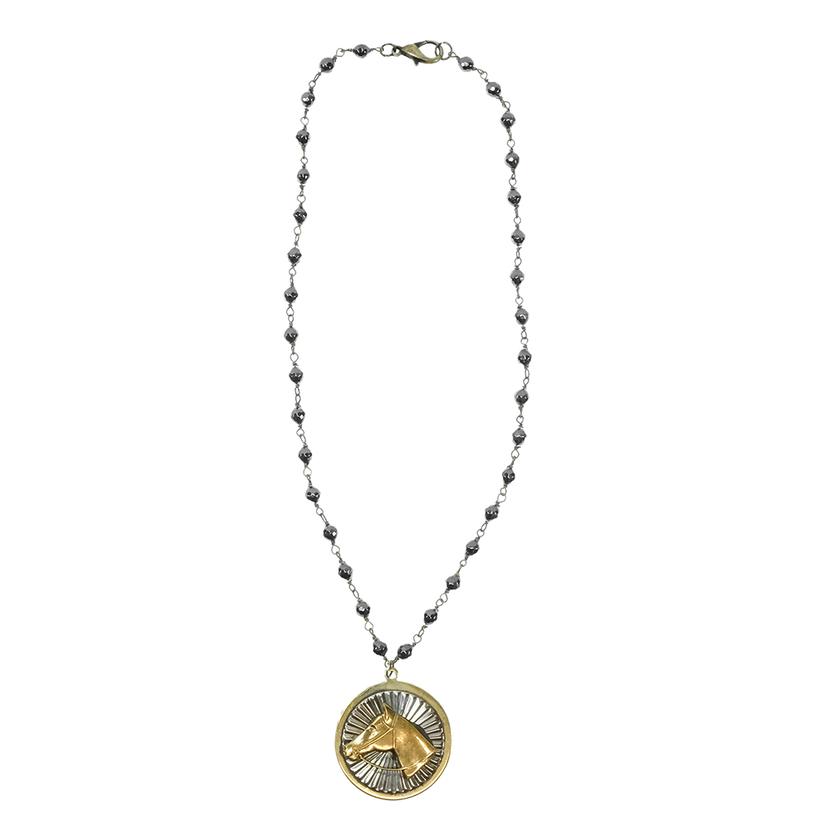  Erin Knight Designs Hematite Necklace With Horse Head Pendant