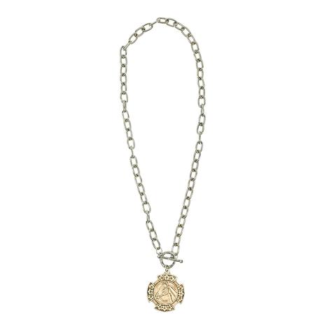 Erin Knight Designs Vintage Silver Chain with Gold Horse Flower Pendant Necklace
