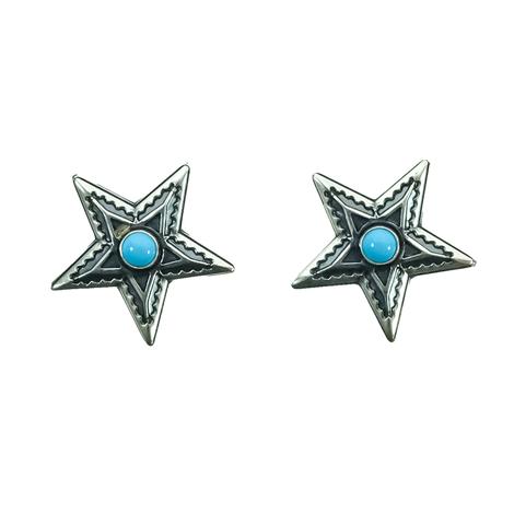South Texas Tack Silver and Turquoise Stars Earrings