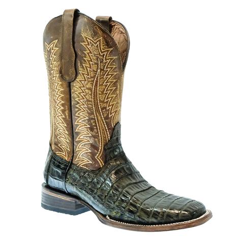 Circle G Olive Ocher Caiman Wide Square Toe Men's Boots