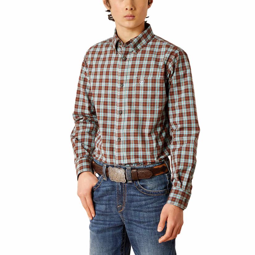  Ariat Chocolate Pro Series Brett Long Sleeve Boys Button- Down Shirt