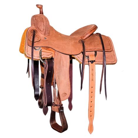 STT Natural Full Roughout Half Barb Wire Border Ranch Cutter Saddle