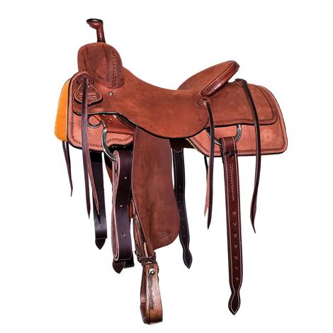 STT Mahogany Full Roughout Half Rope Border Ranch Cutter Saddle