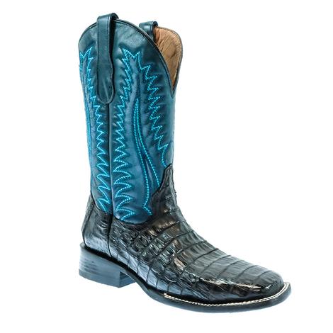 Circle G Gray Blue Caiman Wide Square Toe Men's Boots
