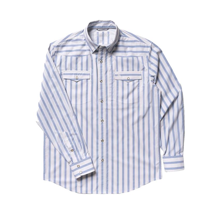  Schaeffer Outfitters Rangetek Western Guide Blue Stripe Long Sleeve Men's Shirt