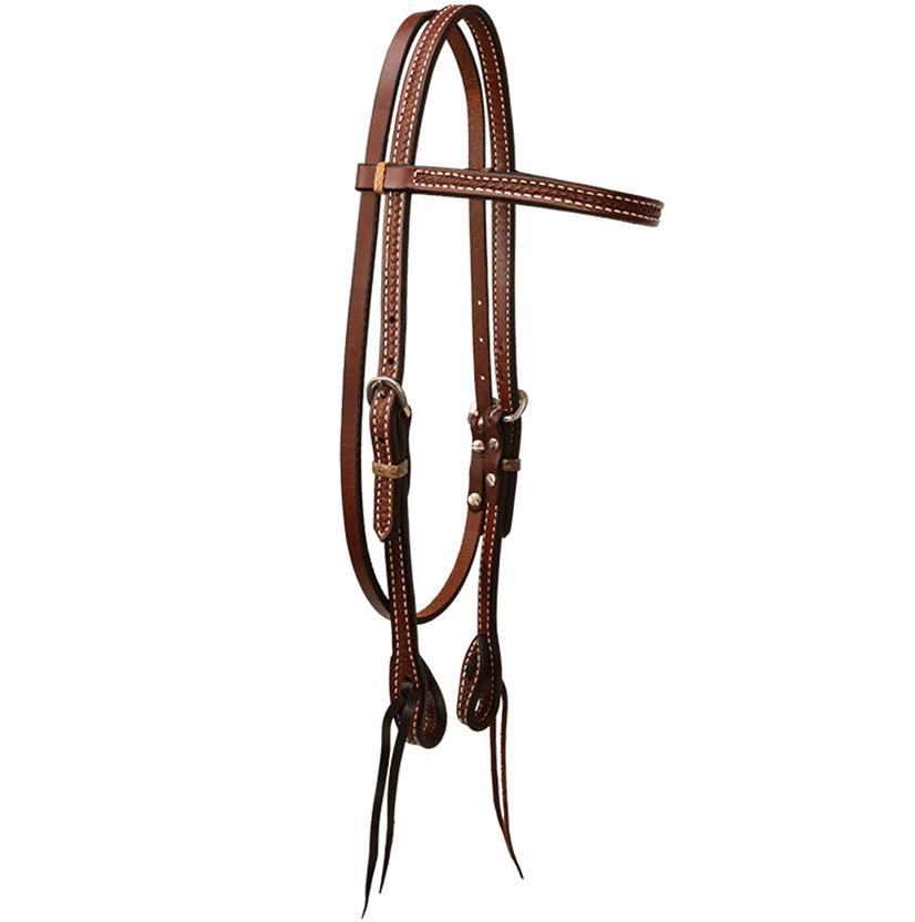 Dark Oil Brow band Style Rawhide Braided Headstall with Leather ties 