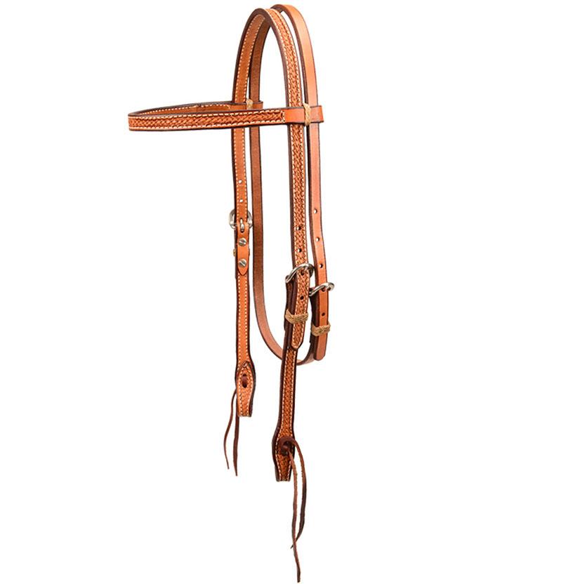 STT Browband Headstall with Basketweave Tooled Leather LIGHT_OIL