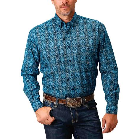 Roper Amarillo Ruby Falls Blue Long Sleeve Button-down Men's Shirt