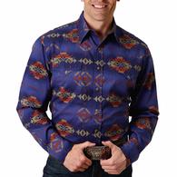  Roper Blue Aztec Print Long Sleeve Snap Men's Shirt