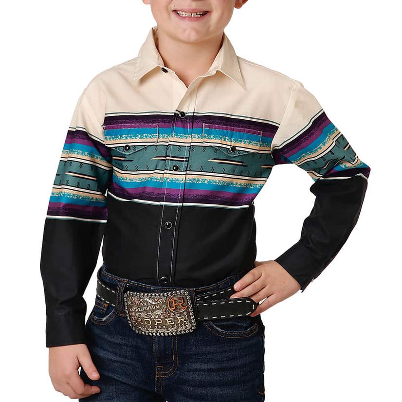  Roper Multicolor Striped Long Sleeve Snap Boy's Shirt