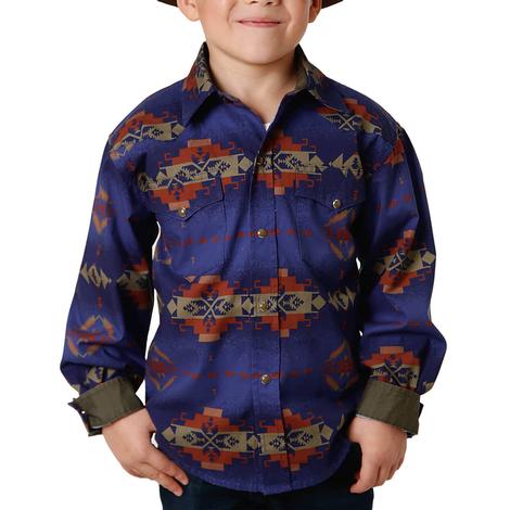 Roper Purple Aztec Snap Long Sleeve Boy's Shirt