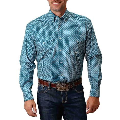 Roper Amarillo Blue Stretch Poplin Long Sleeve Button-down Men's Shirt
