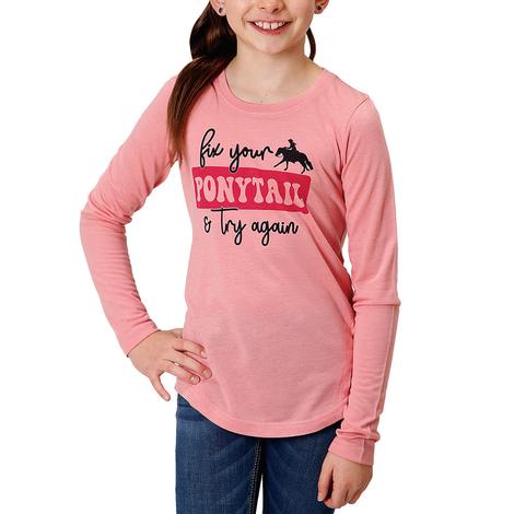 Roper Girl's Pink Five Star Pony Tail Shirt