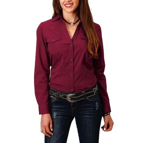 Roper Amarillo Ruby Falls Red Long Sleeve Snap Women's Shirt