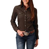 Roper Brown Long Sleeve Snap Embroidered Women's Shirt