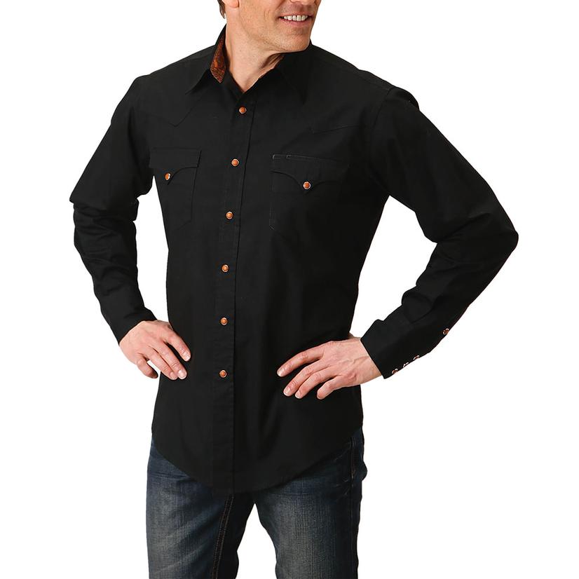  Roper West Made Black Long Sleeve Snap Men's Shirt