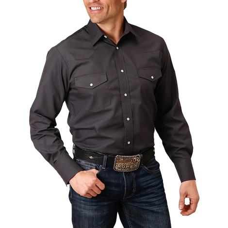 Roper Classic Solid Grey Long Sleeve Snap Men's Shirt