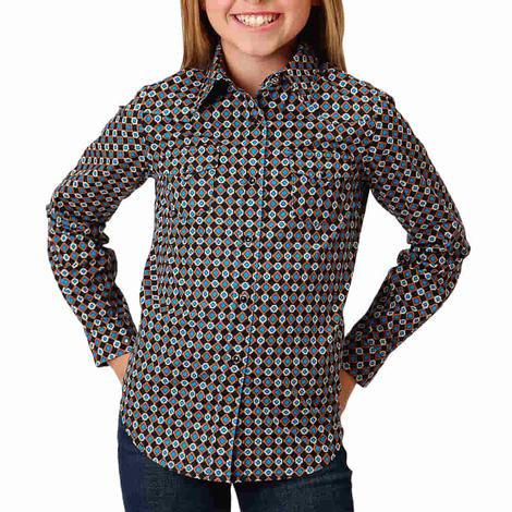 Roper Girl's West Made Print Long Sleeve Snap Shirt