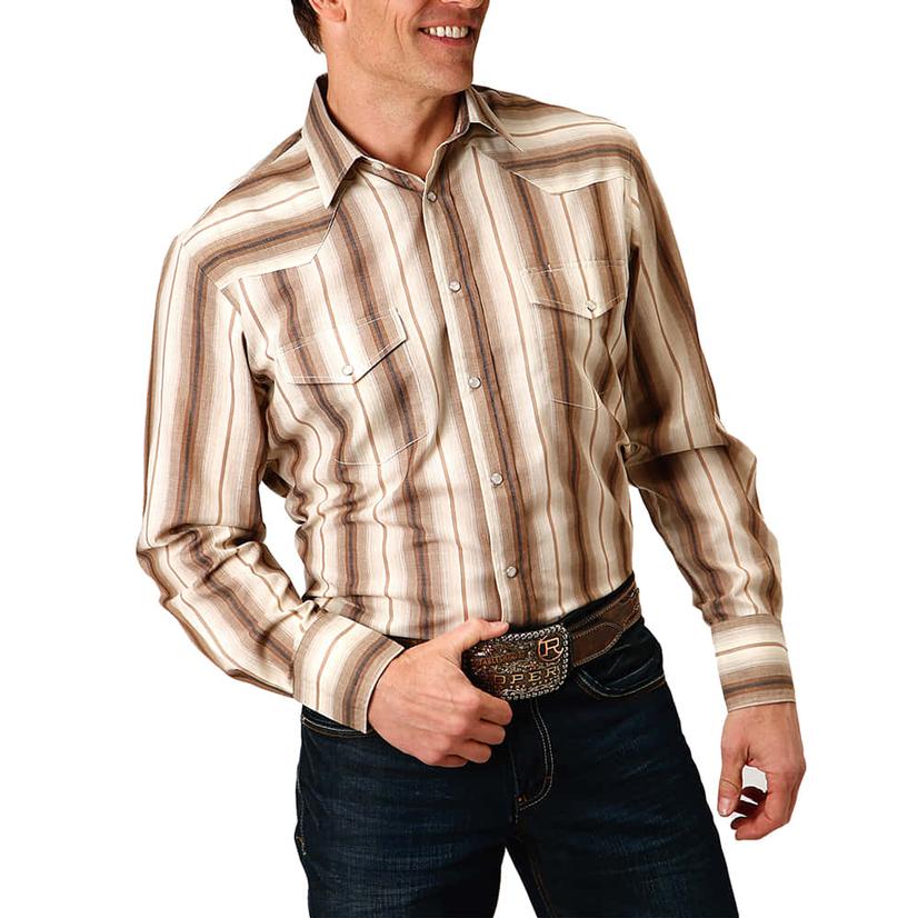  Roper Classic Brown Stripe Long Sleeve Snap Men's Shirt