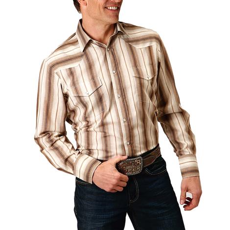 Roper Classic Brown Stripe Long Sleeve Snap Men's Shirt