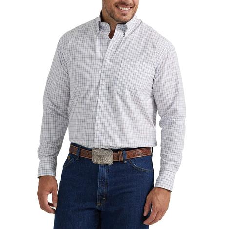 Wrangler George Strait Plaid White Long Sleeve Button-Down Men's Shirt