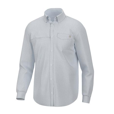 Huk White Mini Check Tide Point Break Long Sleeve Men's Shirt  - XS