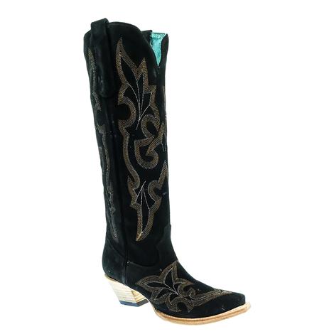 Corral Black Sued Embroidery Tall Top Women's Fashion Boots