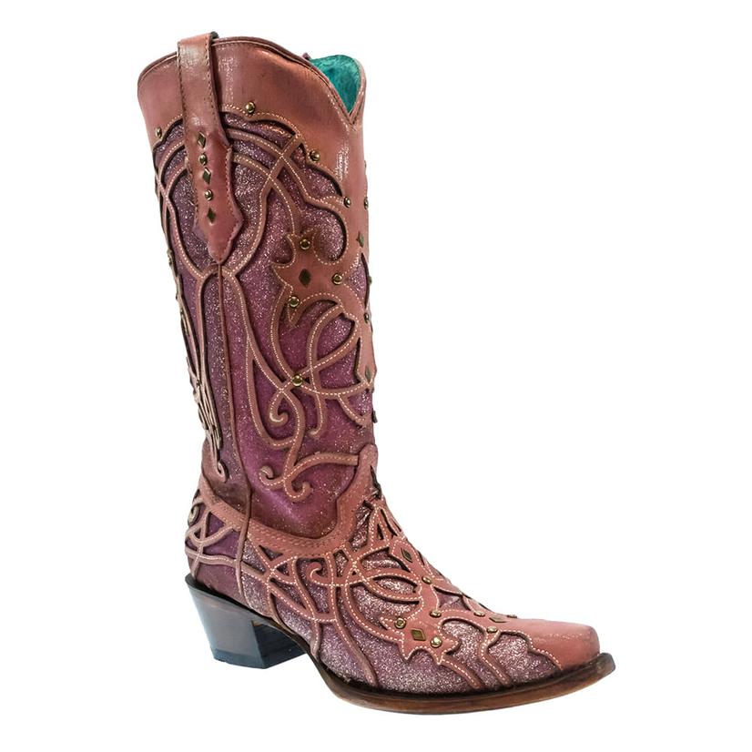  Corral Pink Glitter Inlay Embroidery Women's Boots