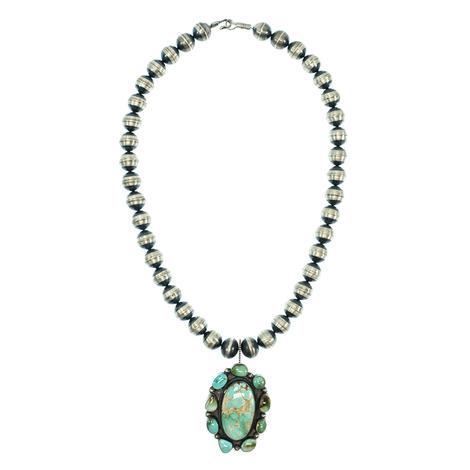 STT Jefe Oxidized Bead Ladies Necklace with Royston Turquoise Pendant 