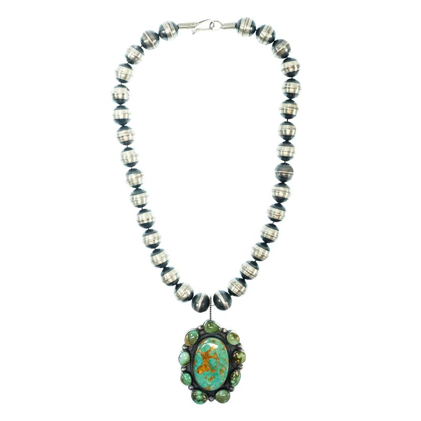  South Texas Tack Oxidized Bead Necklace With Royston Turquoise Pendant