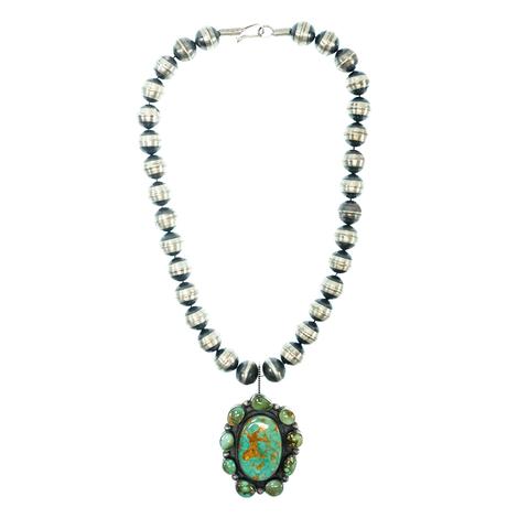 South Texas Tack Oxidized Bead Necklace with Royston Turquoise Pendant
