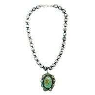 South Texas Tack Oxidized Bead Necklace with Royston Turquoise Pendant