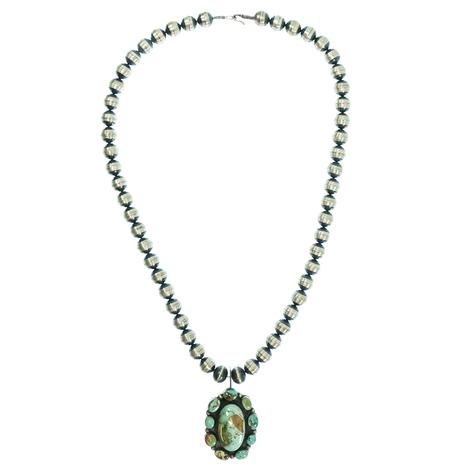 South Texas Tack Royston Turquoise Pendant Oxidized Bead Necklace 