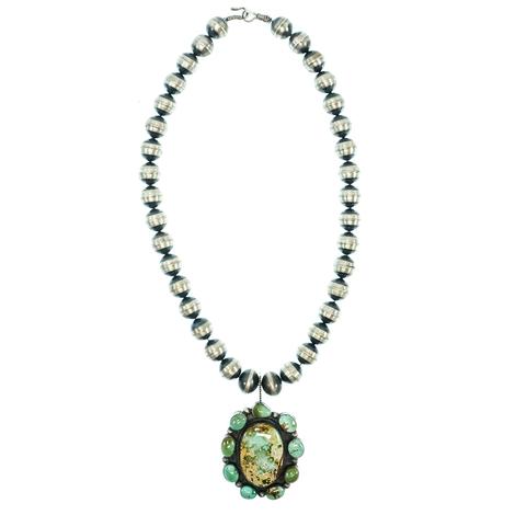 South Texas Tack Jefferey Royston Turquoise Pendant Oxidized Bead Necklace 
