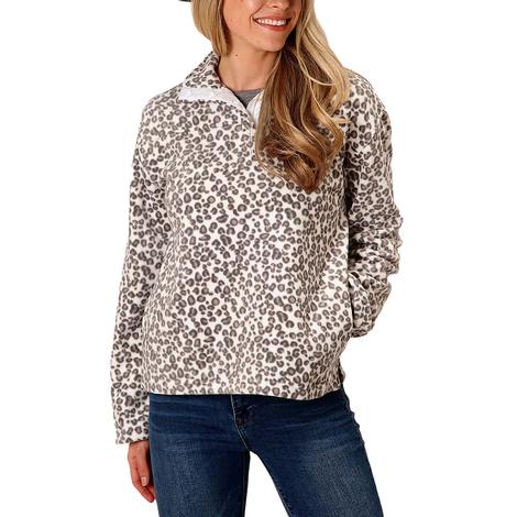 Roper White Leopard Print Polar Fleece Women's Pullover