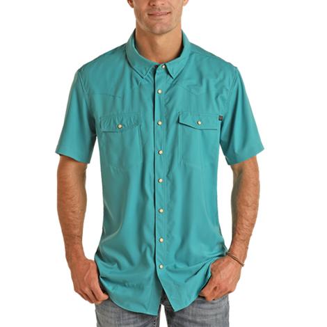 Rock and Roll Cowboy Tech Peacock Short Sleeve Snap Men's Shirt