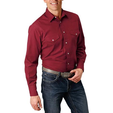 Roper Classic Solid Red Long Sleeve Snap Men's Shirt