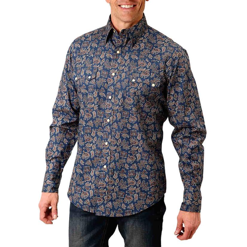  Roper West Made Taupe Paisley Long Sleeve Snap Men's Shirt