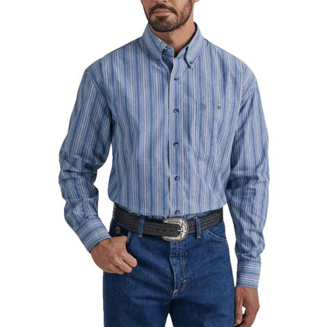 Wrangler George Strait Collection Blue Vertical Stripe Long Sleeve Men's Shirt