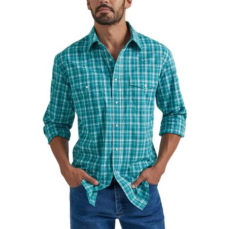 Wrangler Long Sleeve Wrinkle Resist Teal Button-Down Men's Shirt
