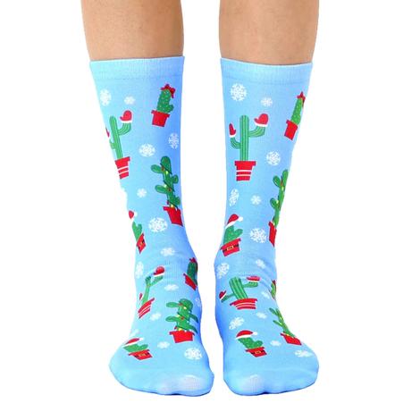 Living Royal Blue Christmas Cactus Knee Socks
