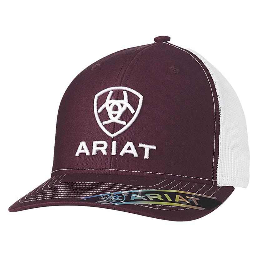  Ariat Burgundy And White Embroidered Logo Meshback Cap