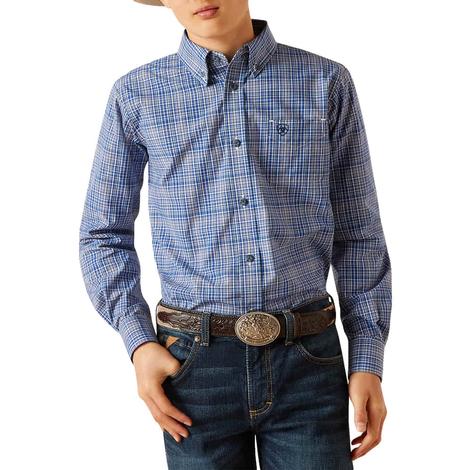 Ariat Blue Plaid Pitt Classic Fit Long Sleeve Button-Down Boy's Shirt
