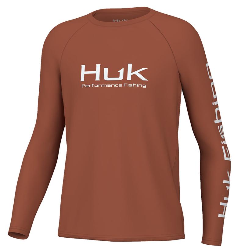  Huk Pursuit Solid Baked Clay Youth Long Sleeve Boy's Shirt