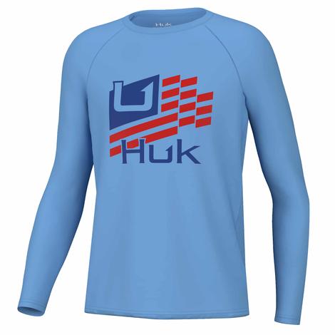 Huk Pursuit Huk Stripes Marolina Blue Long Sleeve Boy's Shirt 