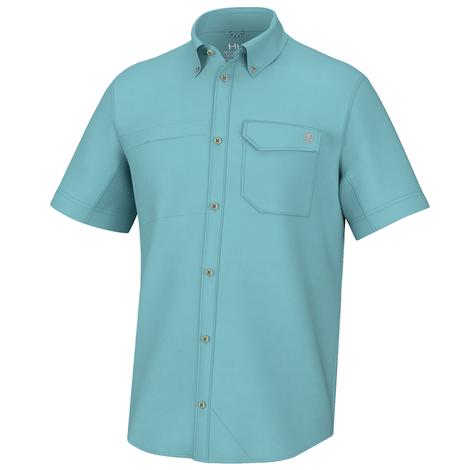 Huk Marine Blue Tide Point Solid Short Sleeve Men's Shirt