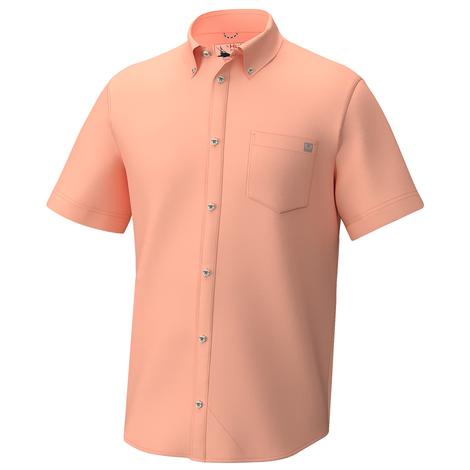 Huk Kona Solid Peach Nectar Men's Button-Down Short Sleeve Shirt