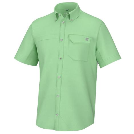 Huk Tide Point Solid Patina Green Short Sleeve Buttondown Men's Shirt
