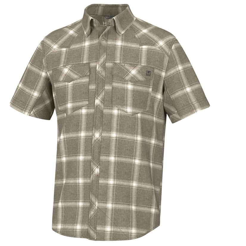  Huk Diamond Back Current Plaid Overland Short Sleeve Button- Down Men's Shirt
